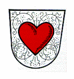 Wappen des Marktes Röhrnbach; In Silber ein rotes Herz.