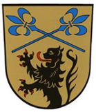 LogoWappen der Gemeinde Anzing, Löwe schwarz mit 2 gekreuzten Lilien blau