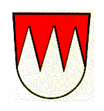 Wappen der Stadt Gerolzhofen; In Rot drei gekürzte silberne Spitzen.