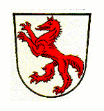 Wappen der Stadt Vohburg a.d.Donau; In Silber ein steigender roter Fuchs.