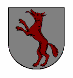 Wappen des Marktes Rennertshofen; In Silber ein steigender roter Fuchs.