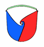 Wappen des Marktes Altdorf; Geteilt im Schneckenschnitt von Blau, Weiß und Rot.