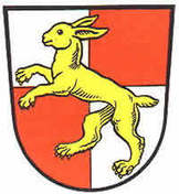 LogoWappen Stadt Haßfurt Goldener Hase auf rot weiß geviertem Schild