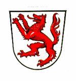 Wappen des Marktes Windorf; In Silber ein steigender roter Wolf.